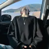 Moletom Raglan Gola Redonda Estilo Americano Novo 2026 para Homens e Mulheres, Caimento Solto, Ombros Caídos, Cor Sólida Casual, Blusa Pulôver sem Capuz