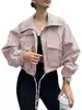 Amazon 2026 Outono Europeu e Americano Transfronteiriço Novo Casaco Curto Feminino de Cor Sólida com Zíper Trench Coat