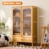 Aparador de Cocina Estantería con Puerta de Cristal Madera Maciza Roble Estilo Japonés Combinación para el Hogar Estantería Estante de Almacenamiento de Pie