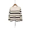 Suéter de Punto Rayado Otoñal con Cuello Redondo para Mujer, Estilo Retro de Alta Gama para Otoño e Invierno, Tejido Holgado y Relajado