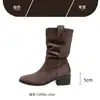 Botas apiladas vintage color caqui, botas de vaquero para montar para mujer, nuevo modelo otoño e invierno 2026, tacón grueso, superficie suave, botas tipo Martin con forro de felpa