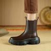 Botas Curtas de Couro Genuíno com Solado Grosso e Bico Redondo para Mulheres 2025 Outono e Inverno Novas Plataforma Versátil Botas de Cano Curto Couro Bovino de Primeira Camada Botas Martin