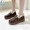 2026 Inverno Novo Lona Peluda Quente Sapatos Femininos Sola Macia de Pelúcia Grossa Antiderrapante Slip-on Birkenstock Sapatos de Algodão