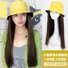 Sombrero de Pescador de Moda para Mujer, Sombrero de Pescador Integrado con Cabello Largo y Liso, Estilo de Cobertura para la Cabeza, Longitud Media, Cabello Largo y Liso con Raya en Medio