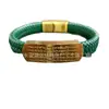 Pulsera de la Fortuna de Cinco Vías de Acero de Titanio con Cuero, Oro, Madera, Agua, Fuego, Tierra Pulsera de los Cinco Elementos, Cuerda para el Cabello, Cierre Magnético, Escritura Tibetana para Atraer Riqueza