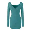 Vestido Puro Desejo Sexy com Decote V e Manga Longa de Renda Feminino 2026 Outono Novo Design Sensação Temperamento Slim Fit Saia Bodycon