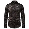 Comercio Exterior Hombres Lujo Ligero Patrón Dorado Solapa Camisa Primavera Otoño Corte Delgado Boda Fiesta Manga Larga Camisa Ropa de Hombre Transfronteriza
