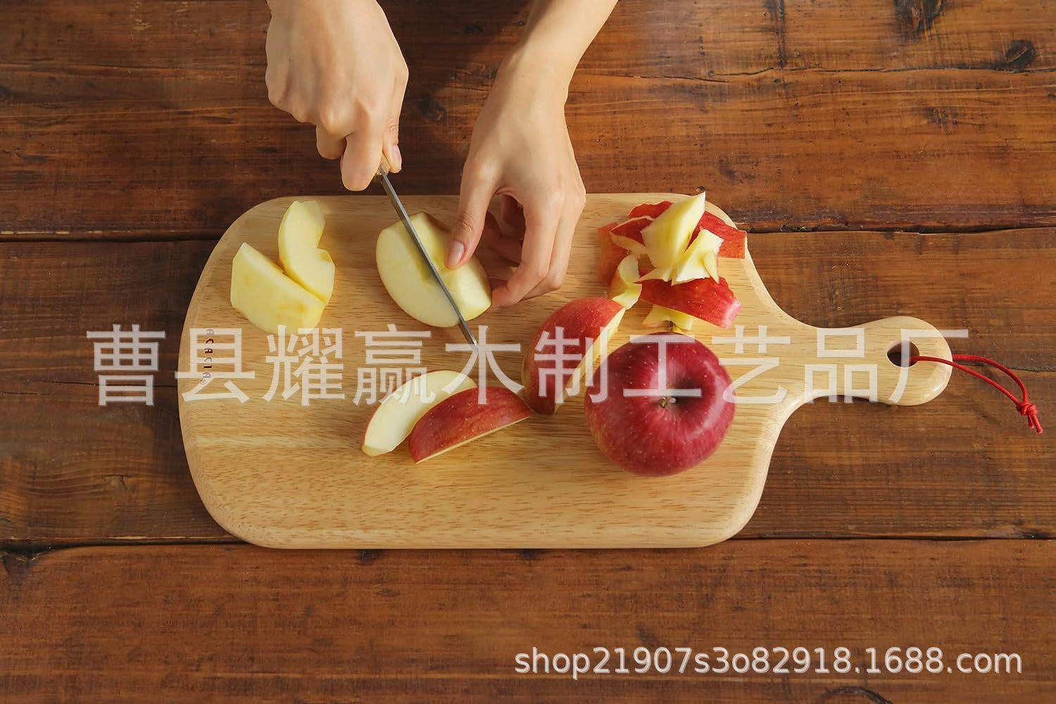 橡胶木披萨面包板家用双面切菜板案板带手柄可悬挂砧板BSCI