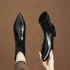 Botas Elegantes Cortas de Moda Minimalistas Elásticas de 5.5CM, Nuevas para Otoño/Invierno, Puntera Cuadrada, Tacón Grueso, Aumentador Oculto de Altura