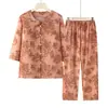 Conjunto de Camisa de Manga Três Quartos para Mulheres de Meia-Idade e Idosas, Roupa para Avó de 60-70 Anos, Conjunto de Duas Peças com Cardigã, Roupa Fina para Senhoras Idosas