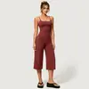 Conjunto Fitness Yoga com Alça e Bojo Integrado para Mulheres, Calça de Cintura Alta Três Quartos Wide Leg, Conjunto de Duas Peças Amigo da Pele e Respirável