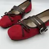 Sapatos Mary Jane retrô de camurça transfronteiriços, nova coleção 2026, bico fino, bico redondo, laço, tira única, sola plana, sapatos femininos