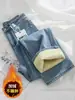 Jeans Azul Plus Veludo Wide-Leg Feminino Inverno 2026 Novo Estilo Petite Cintura Alta Solto Espessado Perna Reta Estreita Calças