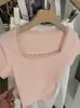 Camiseta de Manga Corta con Cuello Cuadrado y Ribete de Encaje KEKEZOON 2026 Verano Nuevo Top Corto de Chica Popular 8471