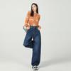 Young Orange# Tide Cool Retro Wide Leg Machete Jeans Feminino Cintura Alta Solto Slimming Trendy All-match Mop Calças