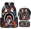 Mochila Escolar Camuflagem Tubarão Impressão Logotipo Grande Capacidade Mochila Infantil Mochila Estojo Lápis Conjunto de Três Peças