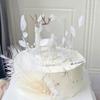 Decoração de bolo de aniversário de veado de cristal brilhante, enfeites, veado branco, senhoras, assando, mesa de sobremesa, boneca de alce de natal