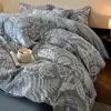 Conjunto de Quatro Peças Espesso Escovado 100% Algodão Puro Estilo Ins de Luxo Leve Lençol com Elástico 100% Algodão Capa de Edredom Conjunto de Cama Floral de Três Peças 4
