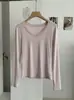 Camiseta de Manga Larga de Color Sólido Ajustada con Cuello de Corazón KEKEZOON para Mujer, Top Versátil de Otoño 8550
