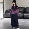 Conjunto de otoño para niñas, nueva ropa infantil de primavera y otoño, camiseta de rayas para niñas y conjunto de dos piezas de pantalones casuales