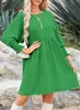 Ropa de Mujer Transfronteriza Europea y Americana 2026 Amazon Shein Cuello Redondo Cintura Ajustada Puños Plisados Vestido Casual