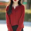 2026 Suéter de Punto Cardigan de Alta Calidad con Temperamento, Pedrería, Cuello Redondo, Prendas de Abrigo para Mujer, Primavera Otoño, Nuevo, Suéter Base Suelto