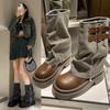 Nuevas Botas Martin Retro Estilo Británico de Suela Gruesa para Aumentar Altura para Mujer, Botines Marrones para Primavera y Otoño, Pequeñas, con Cremallera Lateral