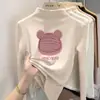 Camiseta base de forro polar con estampado para niñas, cuello alto medio, camiseta de otoño e invierno para bebés niñas, ropa interior cálida para niños, top casual