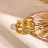 Anel Aberto Vintage em Ouro 18K Aço Inoxidável Pérola Zircônia Anéis de Joias de Aço Titânio Estilo Ins de Alta Qualidade