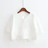 Cor sólida costura sem costas split V-neck solto cintura alta short top feminina alça estudante manga curta camiseta feminina atacado