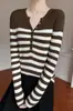 Suéter Versátil Sencillo para Mujer Textura Rayada Elegante Primavera Otoño Capa Base Diseño al por Mayor Cuello Henley Lana Fina