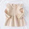 Vestido Tricotado de Outono e Inverno para Meninas Saia Fashionável Vestido de Suéter Festivo Vermelho para Bebê Ano Novo Vestido de Princesa Infantil