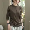 Camiseta de manga larga con cuello alto y forro polar por ambos lados para mujer, estilo nuevo, corte holgado, casual, color liso, moderna, favorecedora y versátil