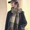 Vacaciones en Seúl ~ azul oscuro azul claro * muy coreano muy versátil bufanda a cuadros otoño e invierno bufanda retro con flecos para estudiantes