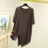 Camiseta Irregular Delgada de Modal para Mujer, Estilo Coreano, de Longitud Media, Manga Tres Cuartos, Corte Holgado, Prenda Interior