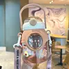 Taza Linda con Popote, Correa Universal de Aspecto Elegante, Vaso de Agua para Niños, Vaso de Plástico Tipo Cápsula Espacial, Tetera de Gran Capacidad