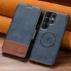 Funda de Teléfono tipo Cartera con Tapa abatible para Samsung S26Ultra con Ranura para Tarjetas y Soporte de Carga Inalámbrica Magnético Dos en Uno, Funda de Cuero