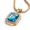 Haiteng joias moda elegante quadrado Safira aço inoxidável incrustado com diamante feminino ouro titânio aço pingente pingente atacado