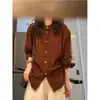 Camisa retro de encaje marrón de alta gama estilo Ins, nueva camisa coreana de otoño holgada y versátil con un look elegante, adecuada para usar en capas