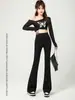 [Personalizado] Pantalones de Bolsillo de Doble Solapa Pantalones Acampanados de Tiburón para Mujer para Usar en Verano Delgados 5 Nuevos de Cintura Alta Levanta Glúteos Fitness Danza Acampanados