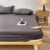 Sábana bajera de color liso, una pieza, algodón lavado, funda de cama antideslizante para una persona, protector de colchón de cobertura total, juego de tres piezas