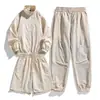 2025 Novo Estilo Gola Alta Manga Longa Shorts e Calças Conjunto de Três Peças Fino Casual Esportivo Solto Calças de Cinco Pontos Cor Sólida Alta Qualidade