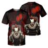 Exportação Transfronteiriça 2023 Halloween Masculino Casual Manga Curta Europeu e Americano Impressão Digital 3D Camiseta de Palhaço Customização
