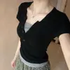 Una generación de modal de verano de 260 gramos, temperamento, cuello en V, camiseta de manga corta de color contrastante, chaqueta para mujer