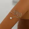 Pulsera de Brazo Redonda Geométrica Metálica de Lujo Ligero Transfronteriza con Diseño de Espiral Creativo Imitación Perla Bobina de Mosquito Doble Círculo Pulsera Brazalete