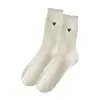 Calcetines sin costuras para mujer de primavera y verano, estilo japonés, color liso, bordado de corazón, borde con volantes, estilo universitario, algodón puro, calcetines de media pantorrilla