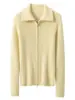 Nuevo Otoño/Invierno 100% Cachemir Puro Suave y Esponjoso Cárdigan de Punto Rayado con Cremallera y Solapa Estilo Coreano Chaqueta Pequeña para Mujer