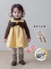 Conjunto de Estilo Retro para Niñas de Otoño e Invierno Vestido Chaleco con Lazo Niña Pequeña Suéter con Felpa Ropa Interior Base Ropa Cálida de Invierno