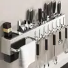 Suporte de Faca de Aço Inoxidável 304 Prateleira de Armazenamento de Cozinha Doméstico Montado na Parede Porta-Hashi Sem Furos Prateleira de Armazenamento de Facas