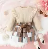 Ropa para Niños de Amazon Transfronteriza Europea y Americana para Niños Otoño e Invierno Tops de Manga Larga con Pequeño Giro Faldas a Cuadros con Cinturón Trajes